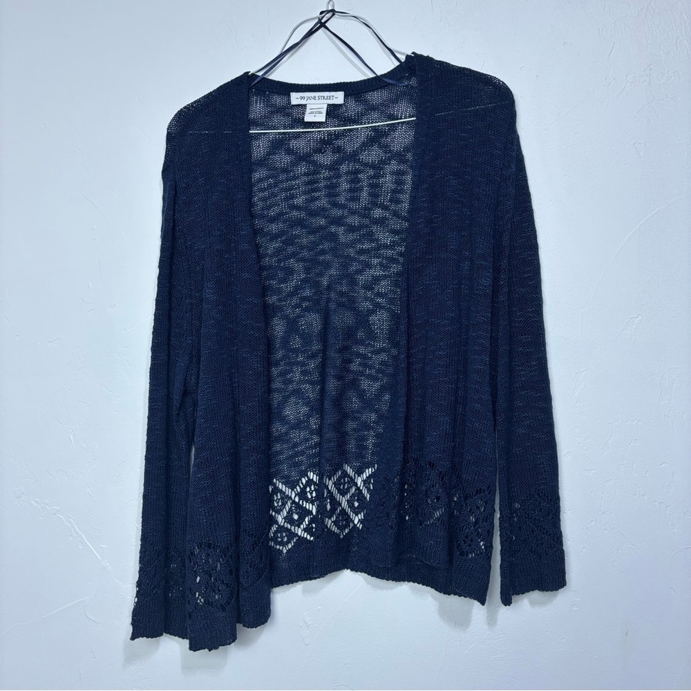 99 Jane Street Women's Large Open-Front Navy Knit Cardigan Sweater